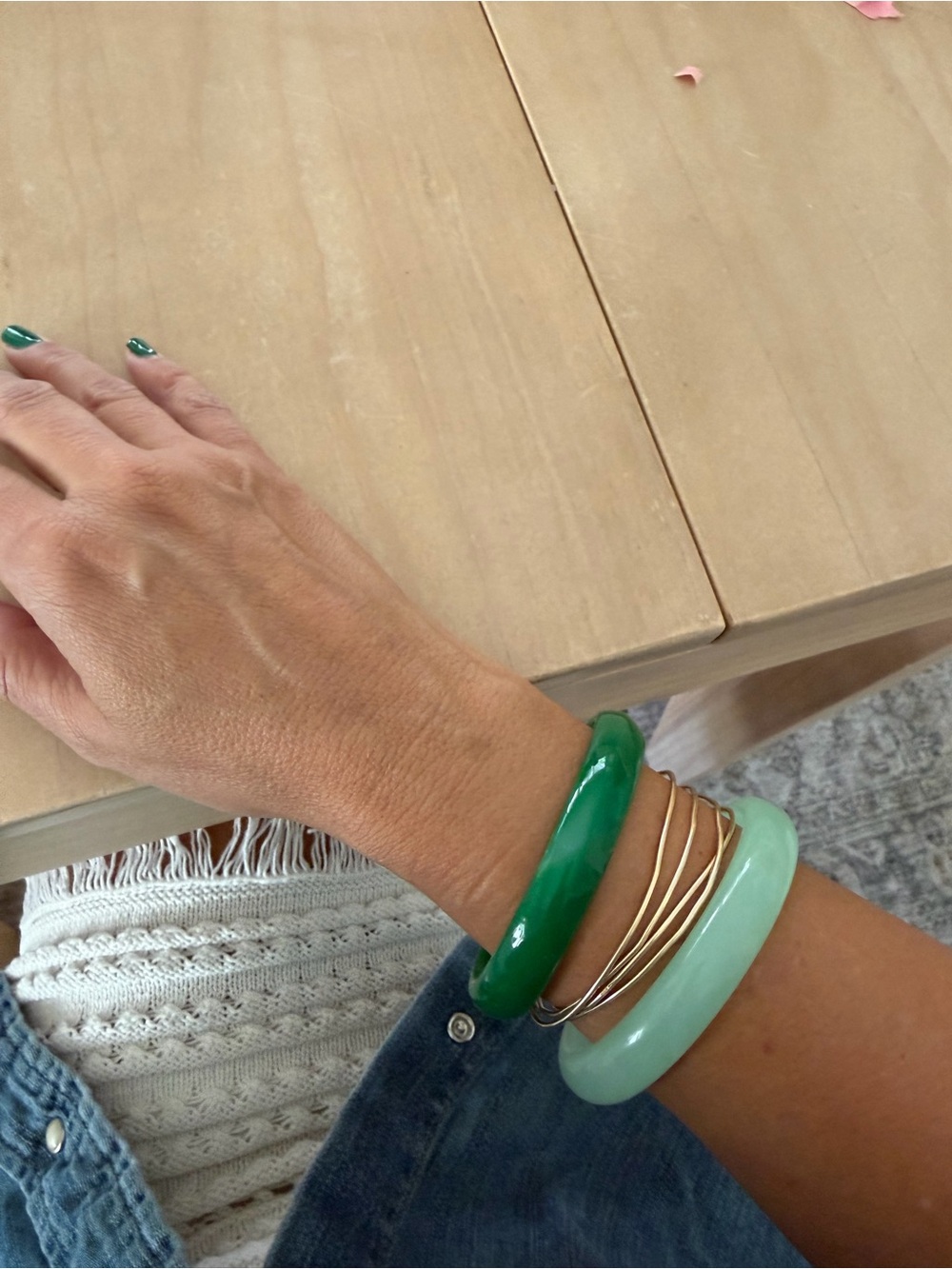 Vintage jade or jade-like bangles. So pretty and fun to layer with - Picture 2 of 7